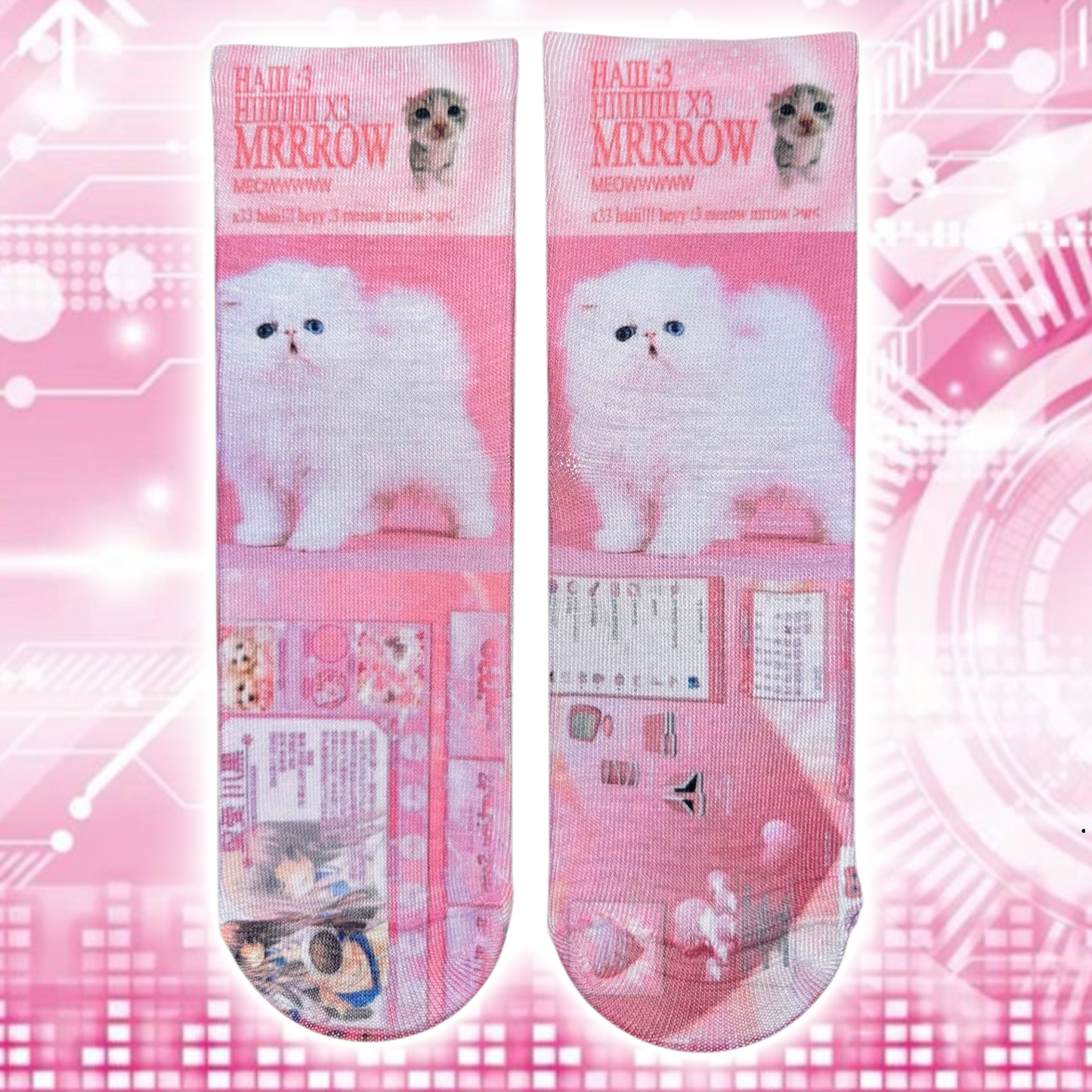 hiii X3 Pink Cyber Kitty Socks